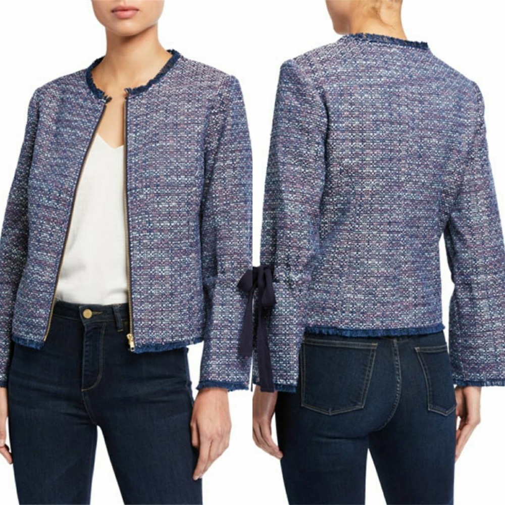 Tyler Boe boucle navy blue jacket with bow size medium - Picture 2 of 6